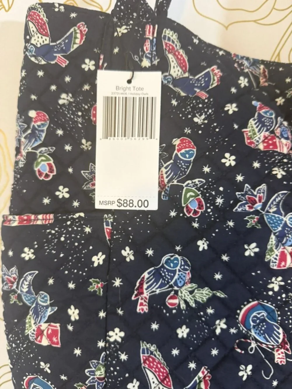 Vera Bradley Holiday Owls Large Tote Navy Background RETIRED NEW